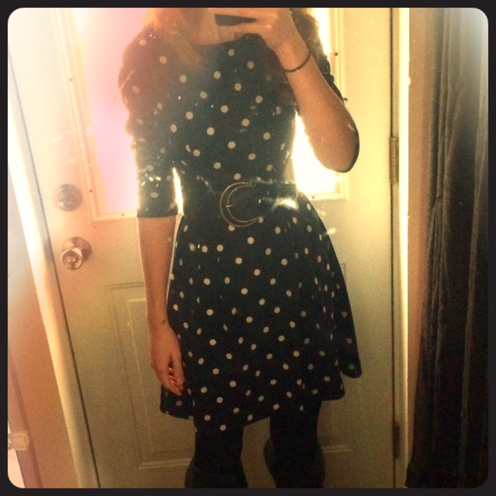 XS navy polka dot dress